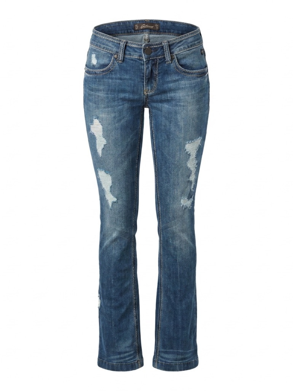 Serfontaine Distressed Mid-Blue Bootcut Jeans NWOT